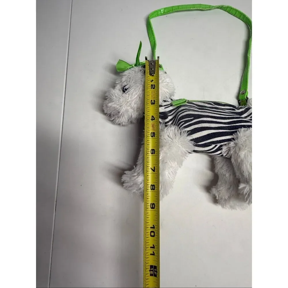Girls Retro Hippie Dog Peace Sign White Fuzzy Dog Purse Zebra Stripe Retro Decor